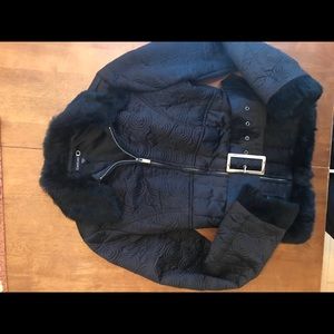 Women’s BEBE black winter jacket with fur trim